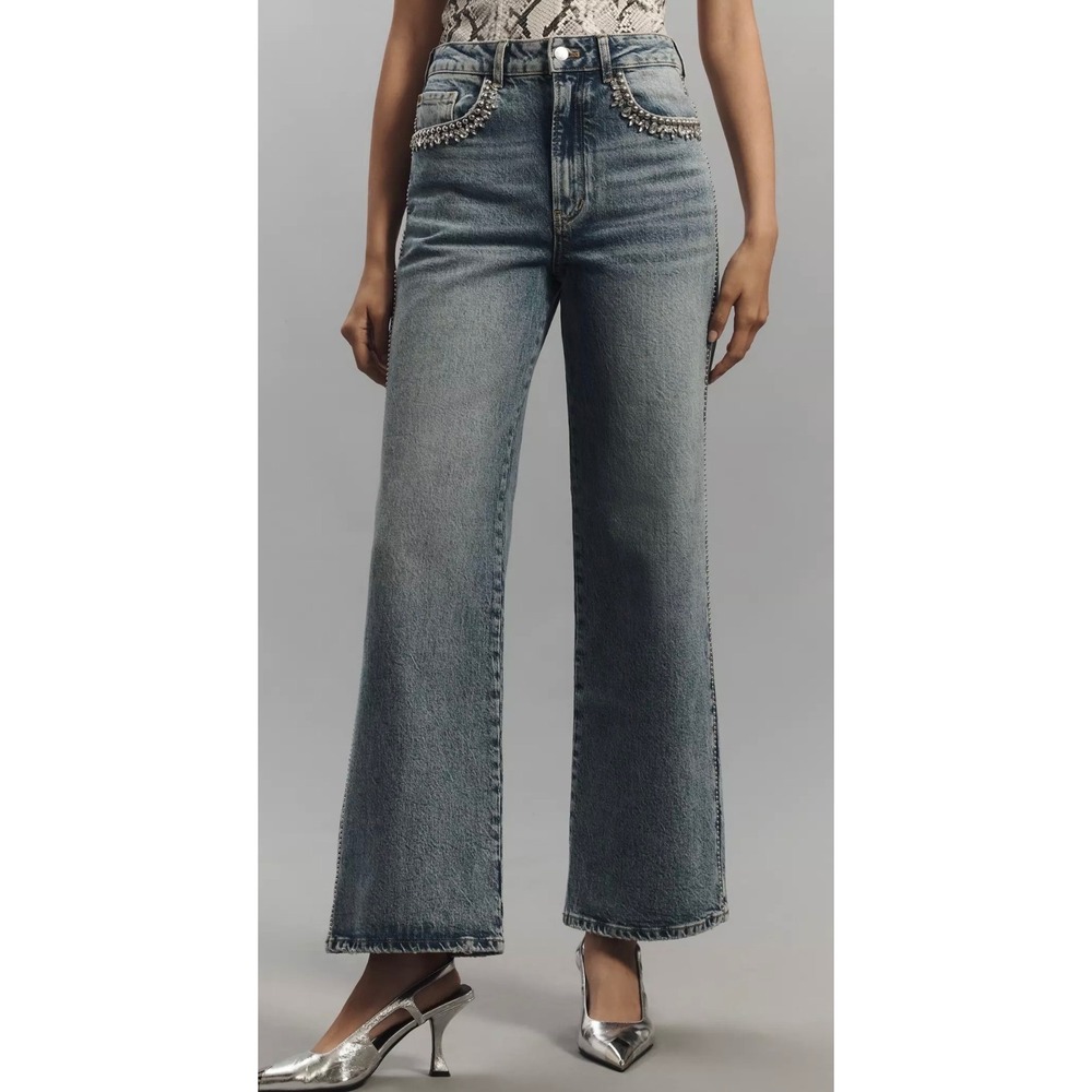 Pilcro Anthropologie The Austyn High-Rise Wide-Leg Jeans: Embellished Sz 29P‎